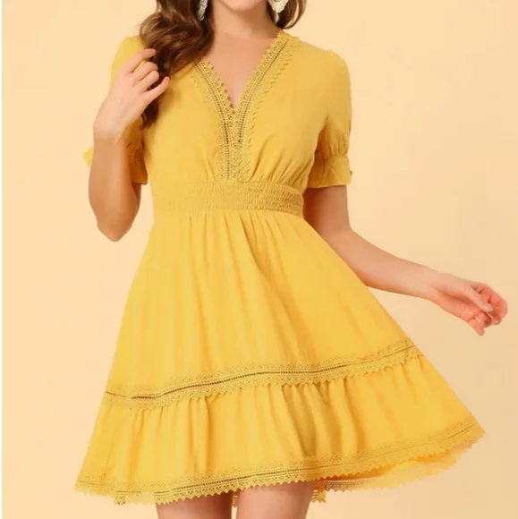 chinese dress ladies Allegra K Women's Sleeveless V Neck Lace Trim Ruffled Dress Small Dark  Green at Amazon Women's Clothing store